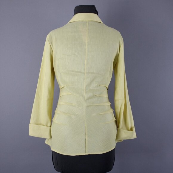 Nic + Zoe Sz S Yellow Collar Button 3/4 Sleeve Linen Polyester Blend Classic Top - Picture 7 of 13